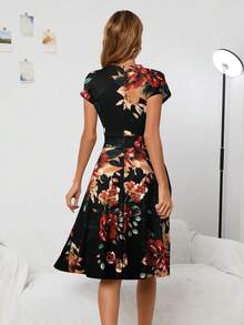 印花傘狀下擺洋裝 - 彩色 - 查看 2