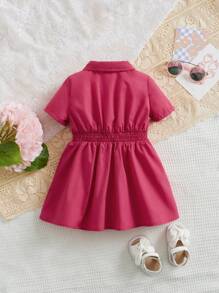 SHEIN Baby Dual Pocket Shirt Dress - Hot Pink - View 2