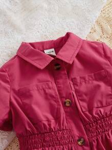 SHEIN Baby Dual Pocket Shirt Dress - Hot Pink - View 3