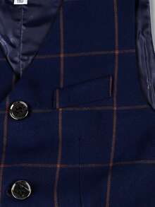 小男童素色襯衫和格紋馬甲和褲子和系帶 - 藍白色 - 查看 4