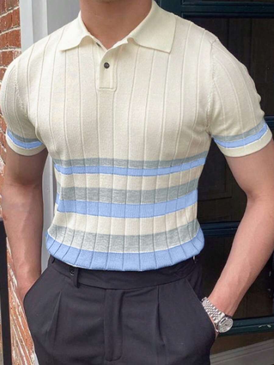 Manfinity Homme Men Stripe Pattern Polo Neck Knit Top - Multicolor - View 1