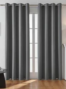 1 rèm che nắng có lỗ khoen, thích hợp cho phòng khách, giảm tiếng ồn, cách nhiệt, làm tối phòng, rèm đa năng - Màu xám đen - Xem 1