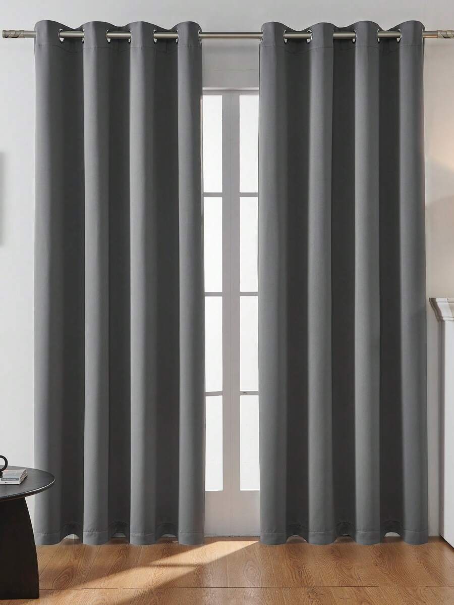 1 rèm che nắng có lỗ khoen, thích hợp cho phòng khách, giảm tiếng ồn, cách nhiệt, làm tối phòng, rèm đa năng - Màu xám đen - Xem 1