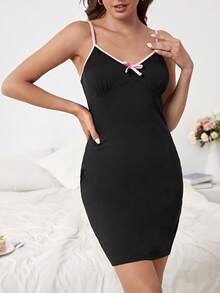 Contrast Binding Cami Nightdress - Black - View 3
