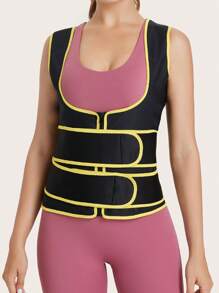 1pc Two Tone Synthetic Rubber Corset Shapewear Waist Trainer Corset - Black - View 1