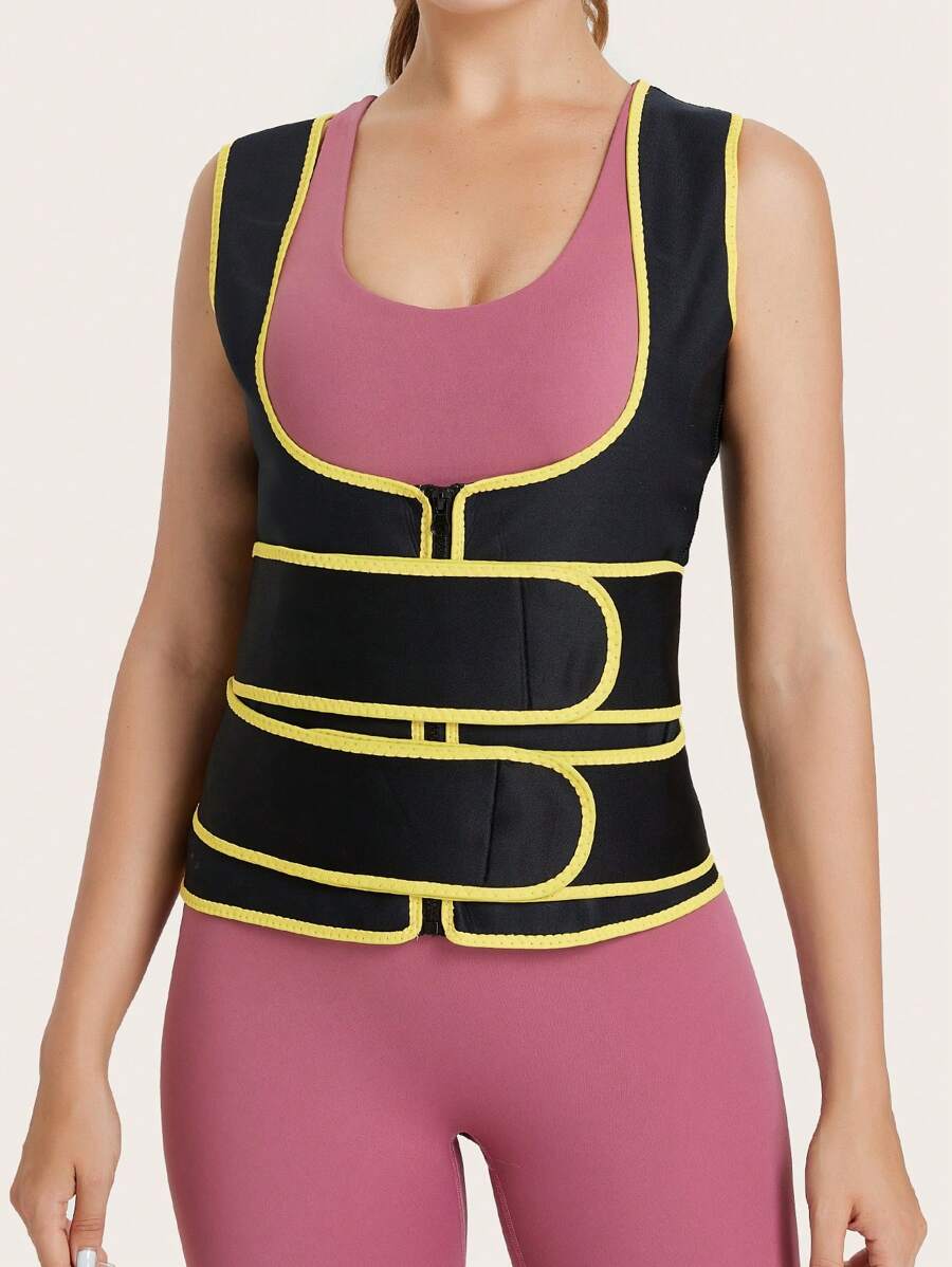 1pc Two Tone Synthetic Rubber Corset Shapewear Waist Trainer Corset - Black - View 1