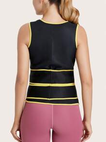 1pc Two Tone Synthetic Rubber Corset Shapewear Waist Trainer Corset - Black - View 2