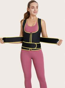 1pc Two Tone Synthetic Rubber Corset Shapewear Waist Trainer Corset - Black - View 4