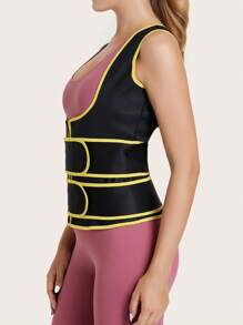 1pc Two Tone Synthetic Rubber Corset Shapewear Waist Trainer Corset - Black - View 7