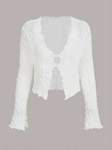 SHEIN ICON Top ribete en forma de lechuga de manga con volante de malla - Blanco - Ver 1