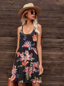 DEARCASE Floral Print Ruffle Hem Cami Dress - Multicolor - View 1