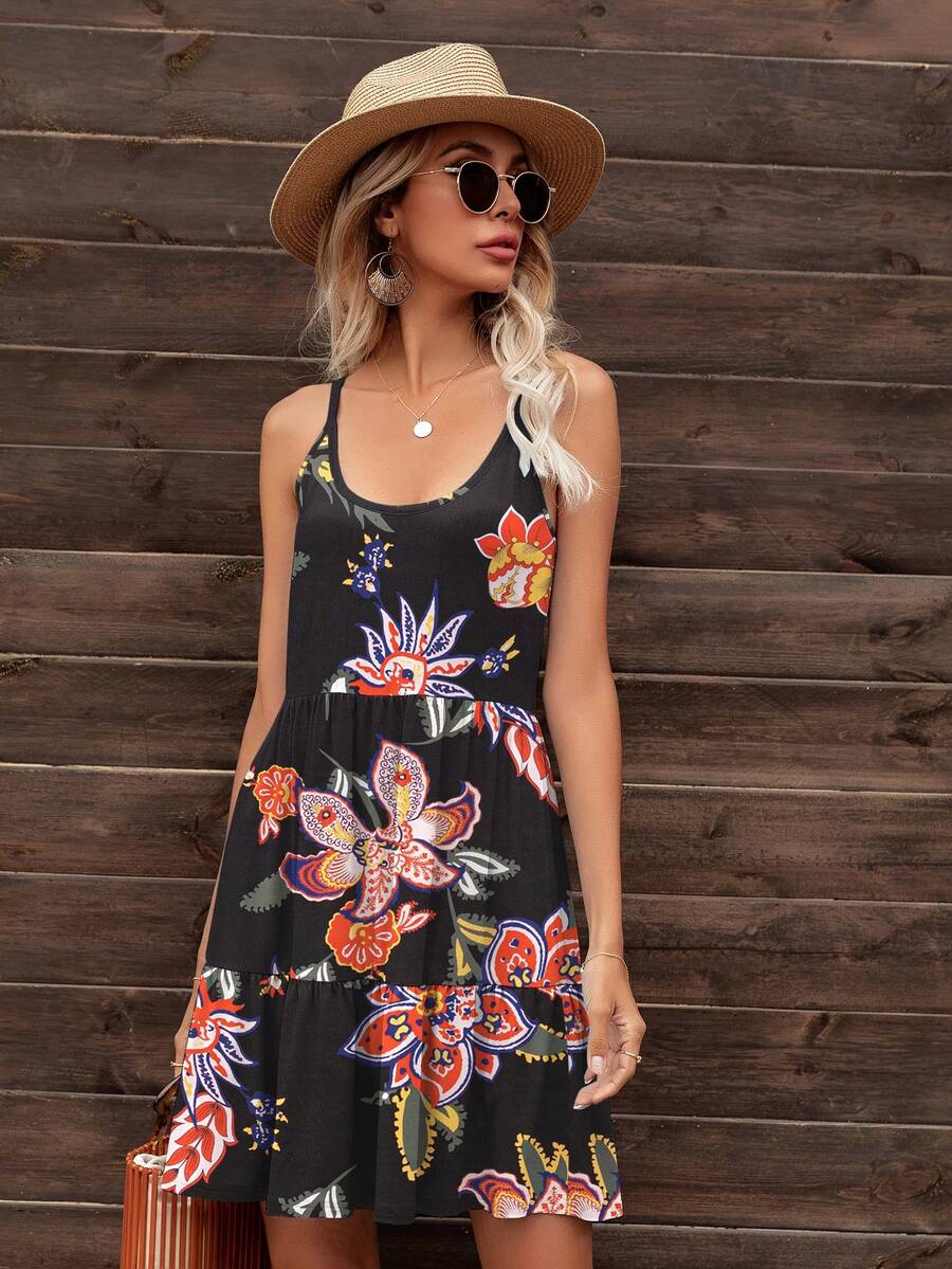 DEARCASE Floral Print Ruffle Hem Cami Dress - Multicolor - View 1