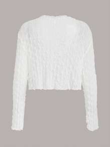 SHEIN ICON Top ribete en forma de lechuga de manga con volante de malla - Blanco - Ver 2
