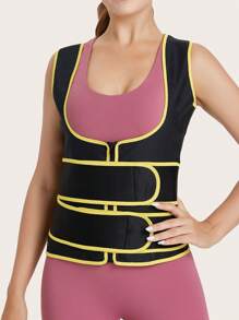 1pc Two Tone Synthetic Rubber Corset Shapewear Waist Trainer Corset - Black - View 9