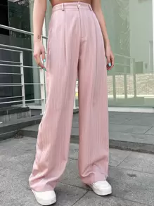 DAZY 高腰褶裥阔腿西装裤商务装 - 粉色 - 查看 2