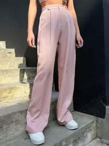 DAZY 高腰褶裥阔腿西装裤商务装 - 粉色 - 查看 3