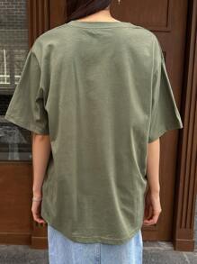 DAZY Butterfly Embroidery Drop Shoulder Tee - Army Green - View 5