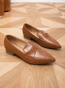 Giày lười mũi nhọn họa tiết vân cá sấu thời trang thu đông 2025 dành cho nữ, giày bệt ngoài trời thanh lịch - Rỉ Nâu - Xem 2