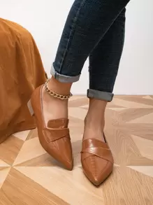 Giày lười mũi nhọn họa tiết vân cá sấu thời trang thu đông 2025 dành cho nữ, giày bệt ngoài trời thanh lịch - Rỉ Nâu - Xem 3