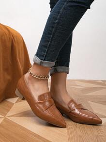 Giày lười mũi nhọn họa tiết vân cá sấu thời trang thu đông 2025 dành cho nữ, giày bệt ngoài trời thanh lịch - Rỉ Nâu - Xem 4