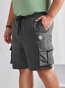 EASEVO Men Plus Flap Pocket Side Drawstring Waist Cargo Shorts - Dark Grey - View 1