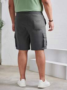 EASEVO Men Plus Flap Pocket Side Drawstring Waist Cargo Shorts - Dark Grey - View 2