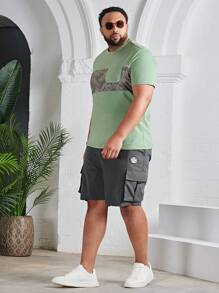 EASEVO Men Plus Flap Pocket Side Drawstring Waist Cargo Shorts - Dark Grey - View 3