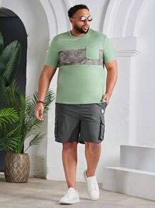 EASEVO Men Plus Flap Pocket Side Drawstring Waist Cargo Shorts - Dark Grey - View 4