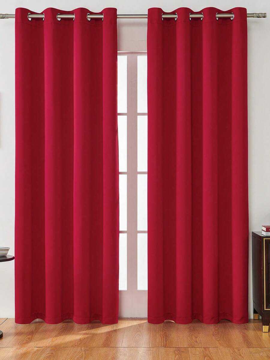 Rèm một tấm chắc chắn, Rèm đơn Polyester tối giản cho phòng ngủ và phòng khách - Đỏ - Xem 1