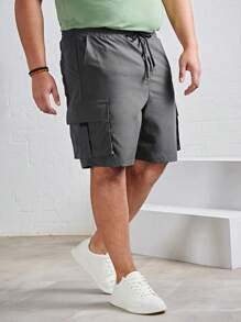 EASEVO Men Plus Flap Pocket Side Drawstring Waist Cargo Shorts - Dark Grey - View 6
