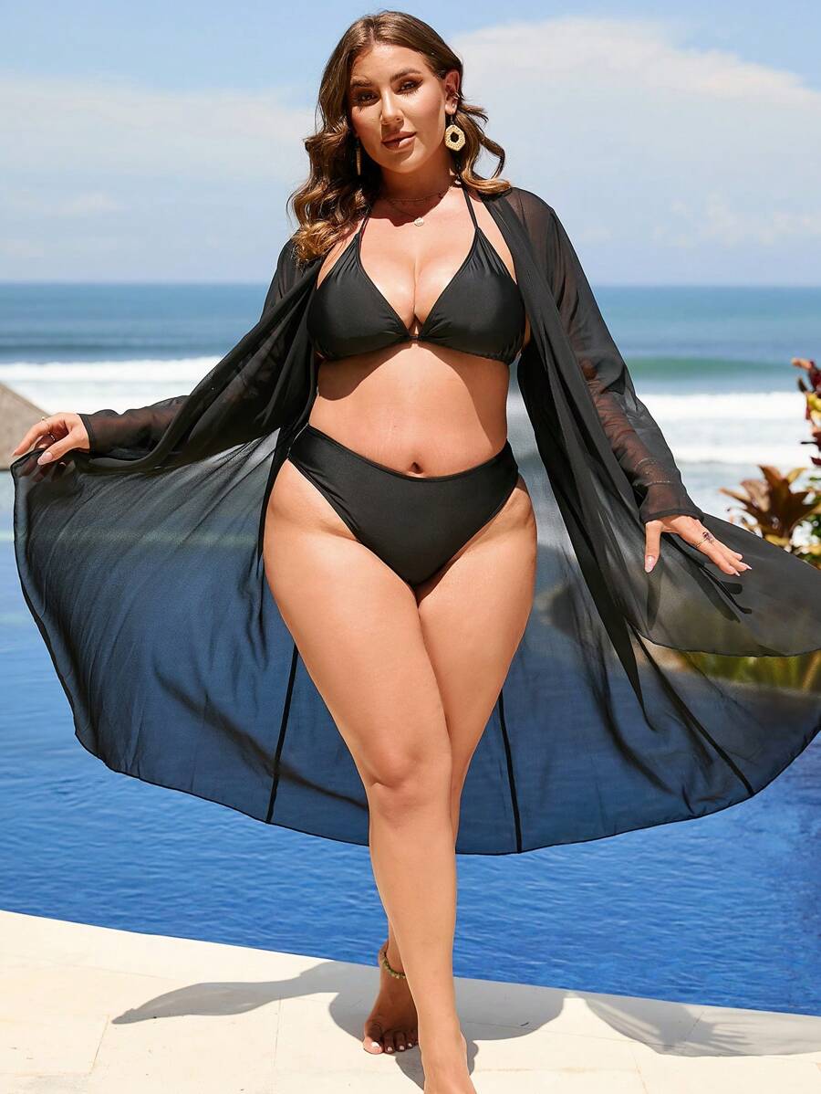 unicolor Kimono sin bikini Bañador - Negro - Ver 1