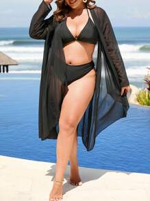 unicolor Kimono sin bikini Bañador - Negro - Ver 4