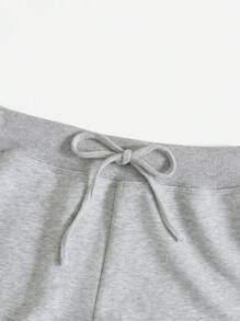 SHEIN EZwear 腰上打結星星補丁貼短褲 - 淺灰色 - 查看 4