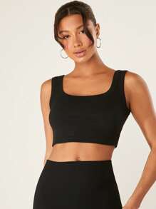 SHEIN BASICS 素色短款背心