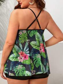 SHEIN Swim Curve Plus Size Tropical Print Swim Dress Summer Beach - Multicolor - View 2