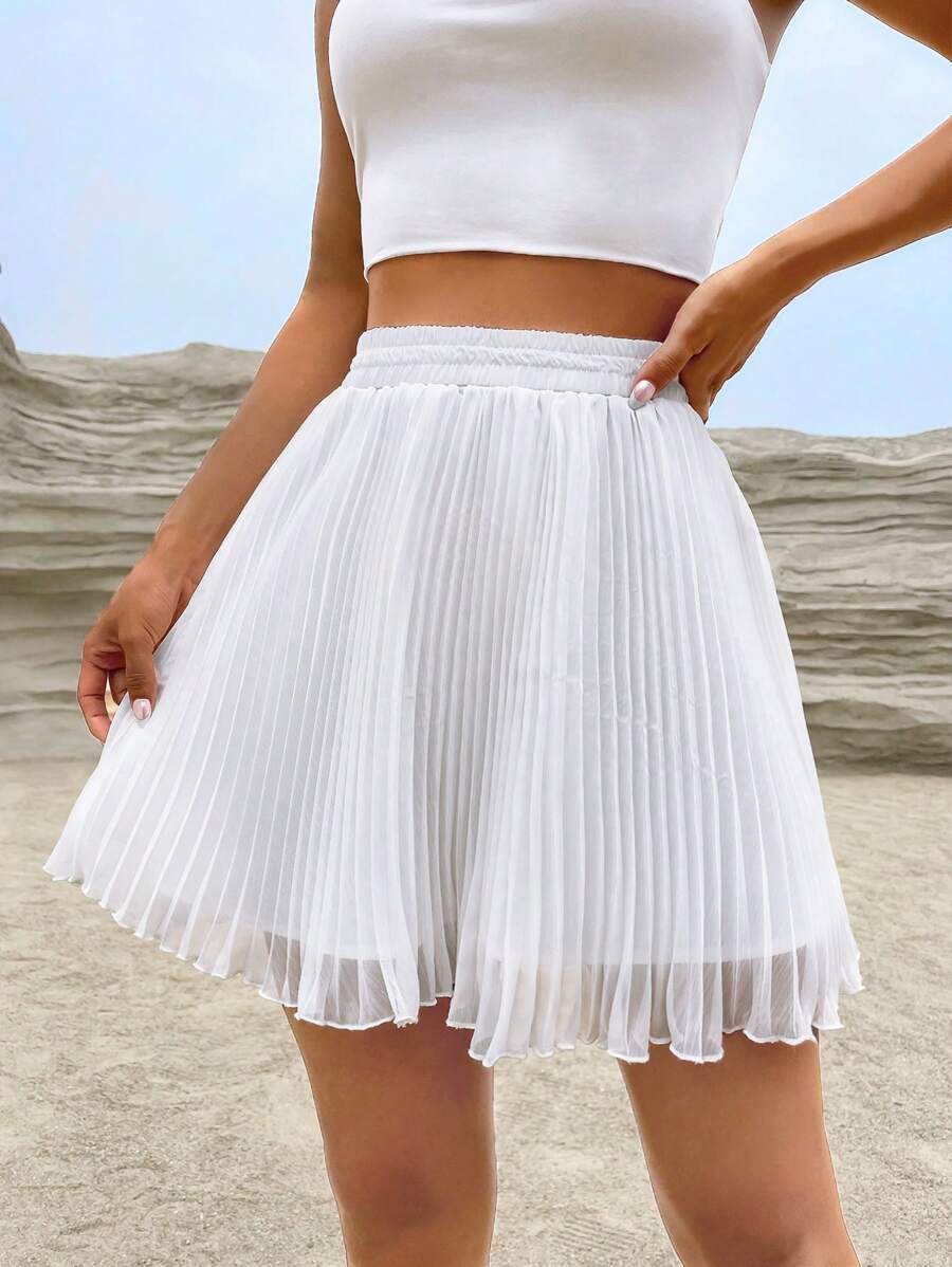 SHEIN EZwear Solid High Waist Pleated Skirt