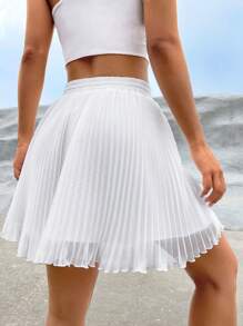 SHEIN EZwear Solid High Waist Pleated Skirt