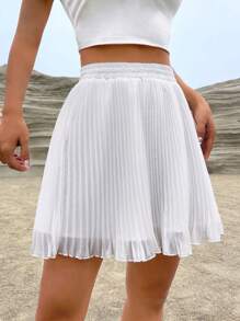 SHEIN EZwear Solid High Waist Pleated Skirt