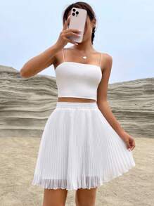 SHEIN EZwear Solid High Waist Pleated Skirt
