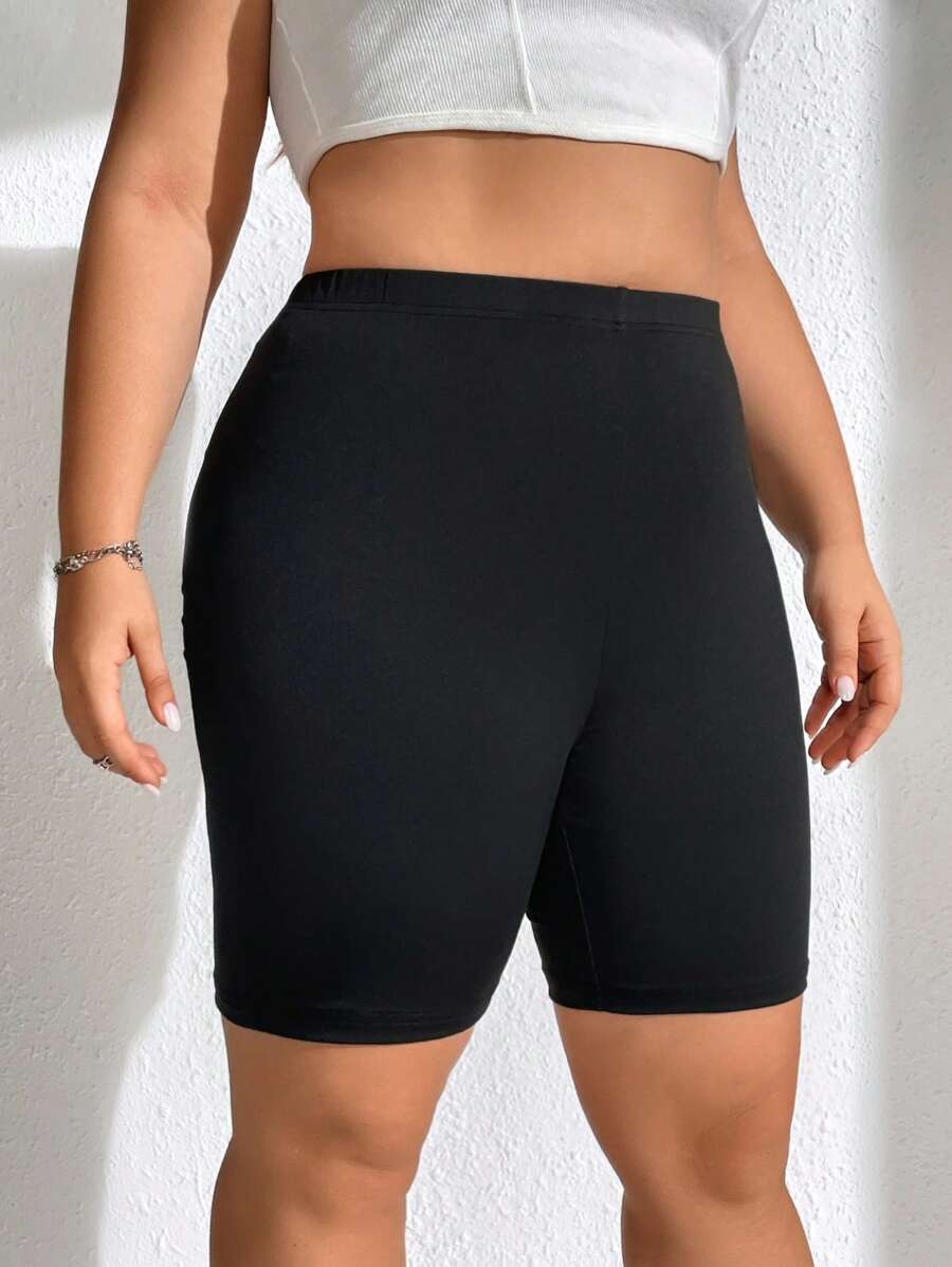 SHEIN EZwear Plus Solid Cycling Shorts - Black - View 1