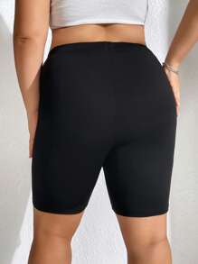 SHEIN EZwear Plus Solid Cycling Shorts - Black - View 2