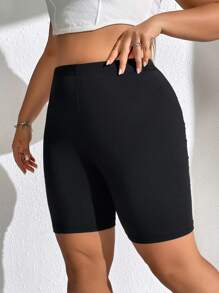 SHEIN EZwear Plus Solid Cycling Shorts - Black - View 3