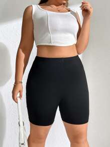 SHEIN EZwear Plus Solid Cycling Shorts - Black - View 4
