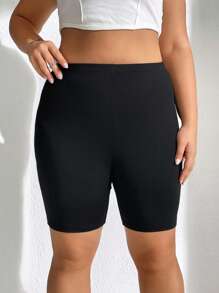 SHEIN EZwear Plus Solid Cycling Shorts - Black - View 5