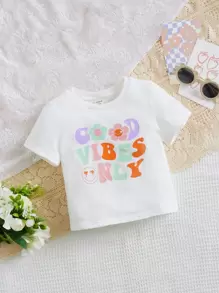 SHEIN Tops em bé Hoạt hình Slogan - trắng - Xem 1