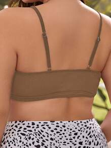 Cộng với kích thước bộ áo bikini Dây kéo màu trơn - Cà phê nâu - Xem 2