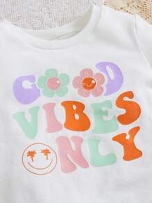 SHEIN Tops em bé Hoạt hình Slogan - trắng - Xem 3