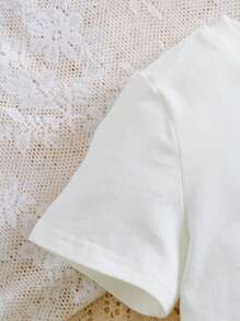 SHEIN Tops em bé Hoạt hình Slogan - trắng - Xem 4