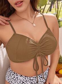 Cộng với kích thước bộ áo bikini Dây kéo màu trơn - Cà phê nâu - Xem 4
