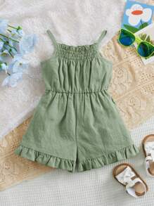 Baby Girl Ruffle Hem Cami Romper - Mint Green - View 2